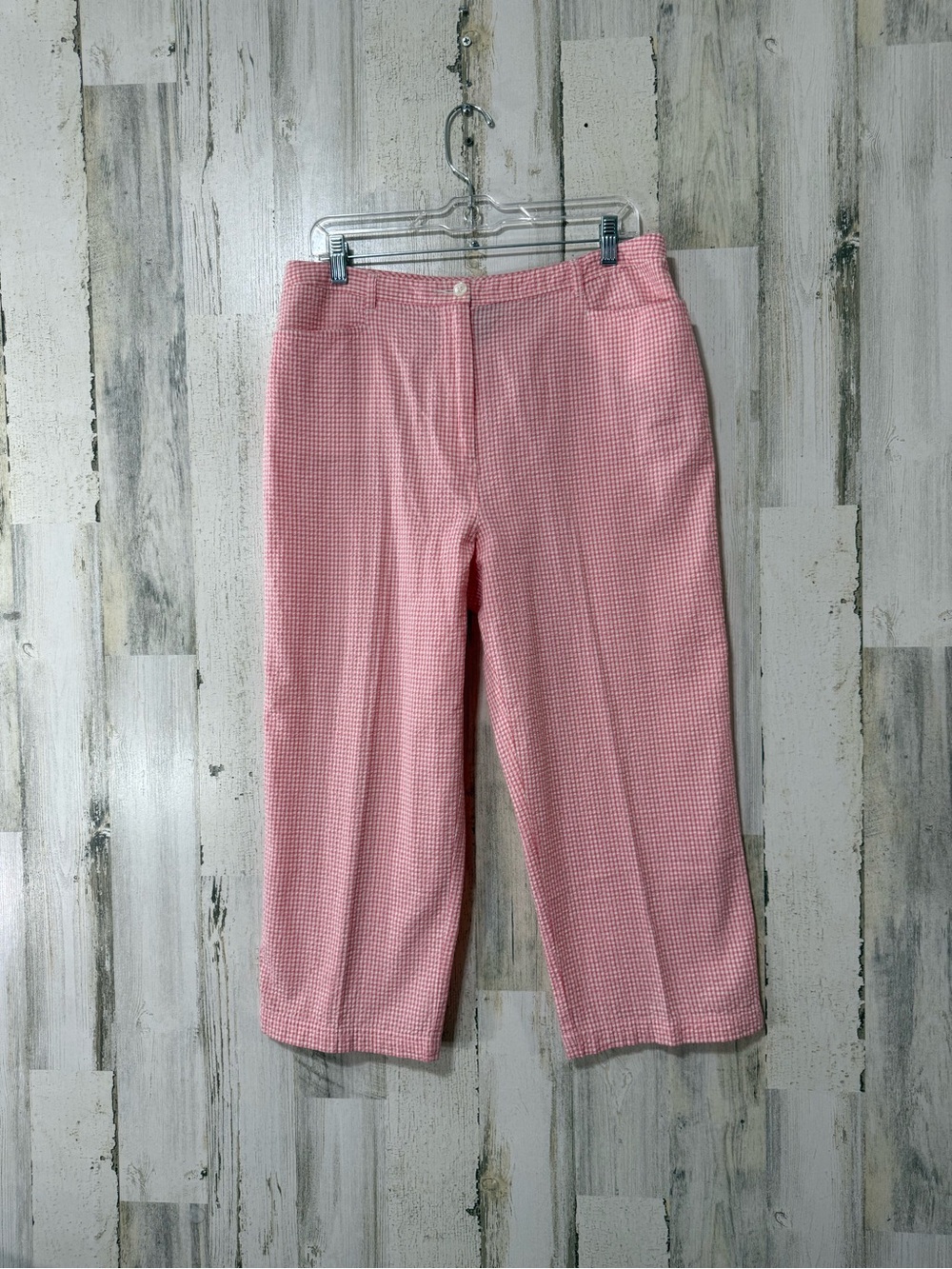 Pink Seersucker Crop Pants